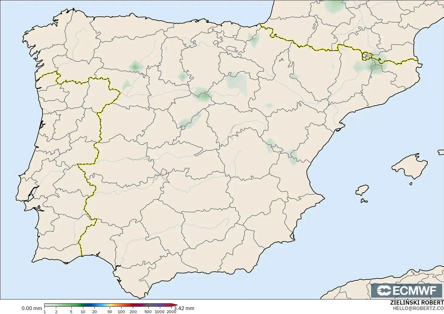 ECMWF IFS 0.25° モデル - スペイン, 降水量の合計