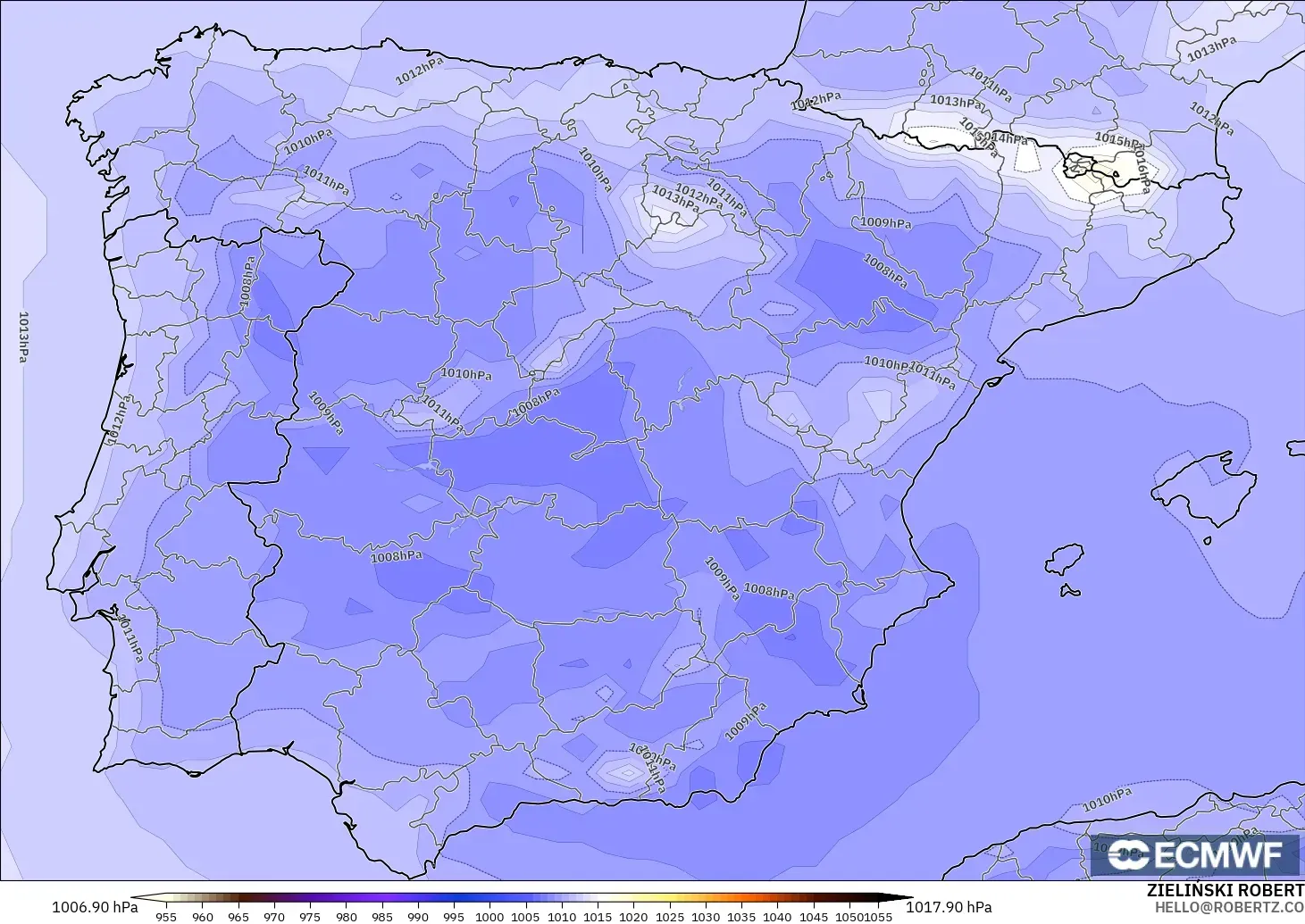 ECMWF IFS 0.25° モデル - スペイン, 気圧