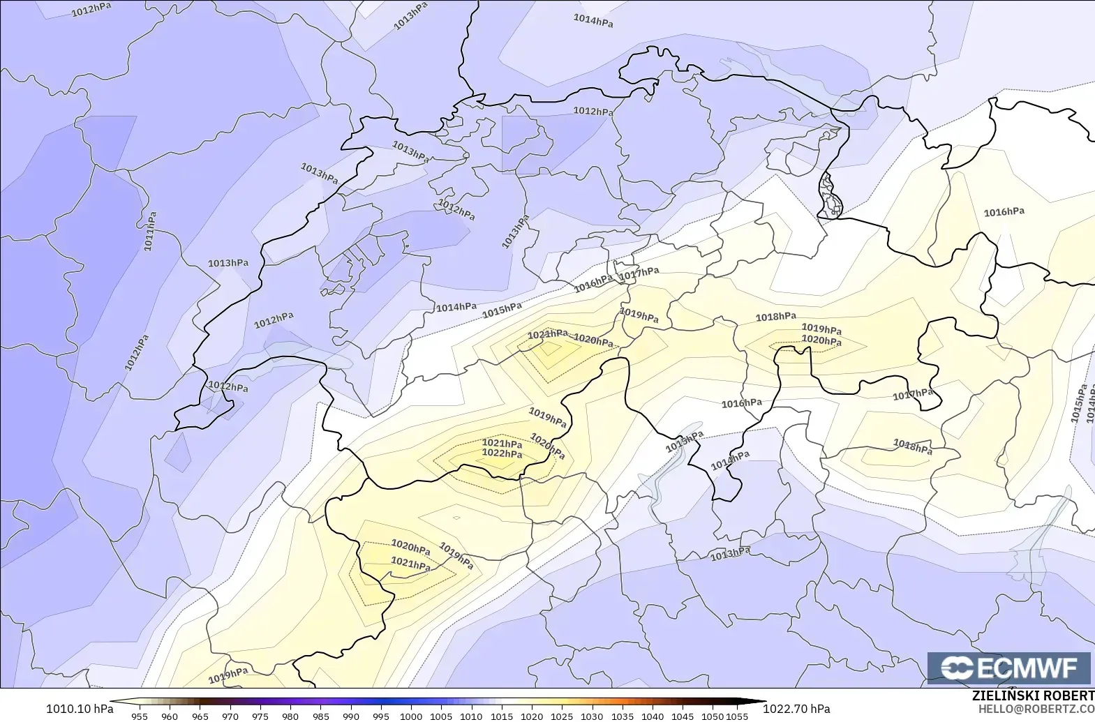 ECMWF IFS 0.25° モデル - スイス, 気圧
