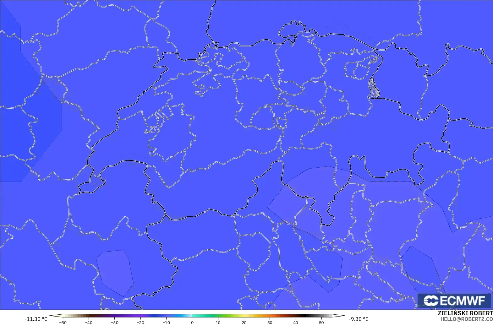 ECMWF IFS 0.25° モデル - スイス, 気温（500hPa）