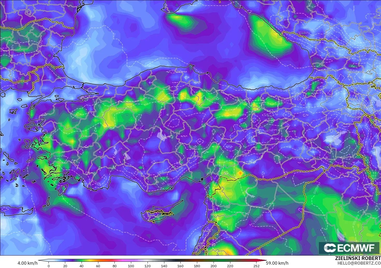 ECMWF IFS 0.25° モデル - トルコ, 突風
