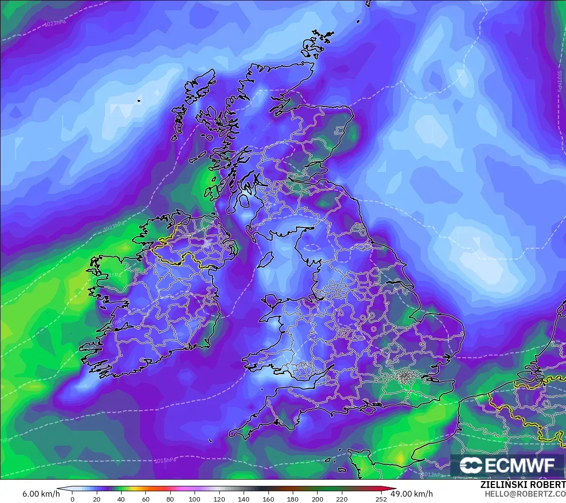 ECMWF IFS 0.25° モデル - イギリス, 突風（最大）