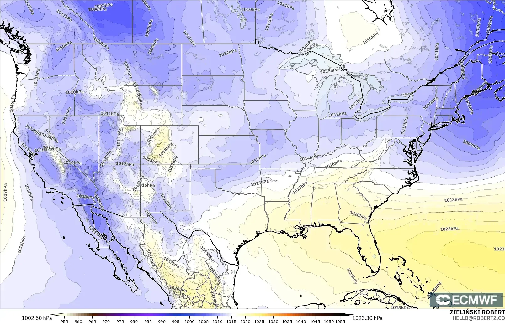 ECMWF IFS 0.25° モデル - アメリカ合衆国, 気圧