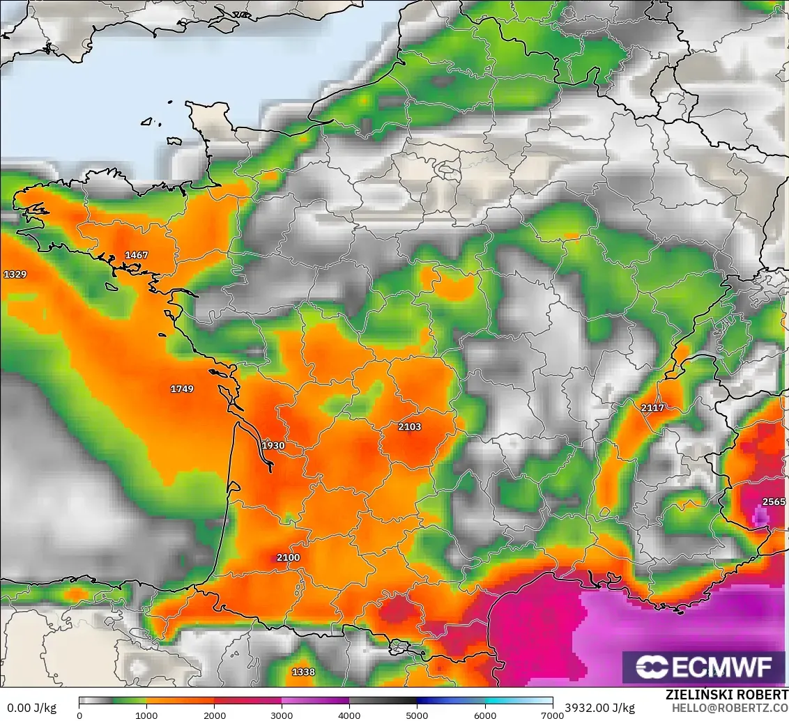 ECMWF IFS 0.25° モデル - フランス, CAPE