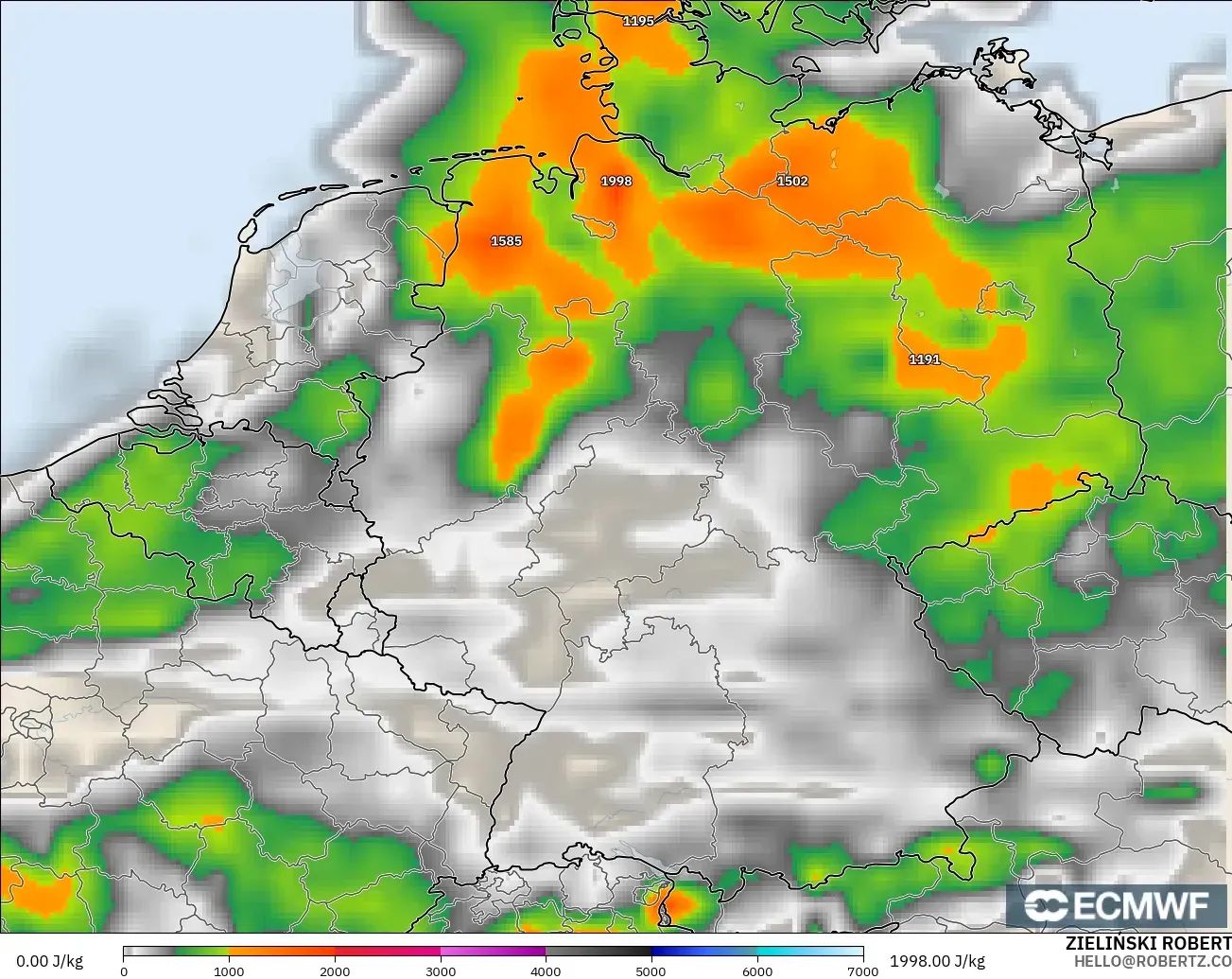ECMWF IFS 0.25° モデル - ドイツ, CAPE