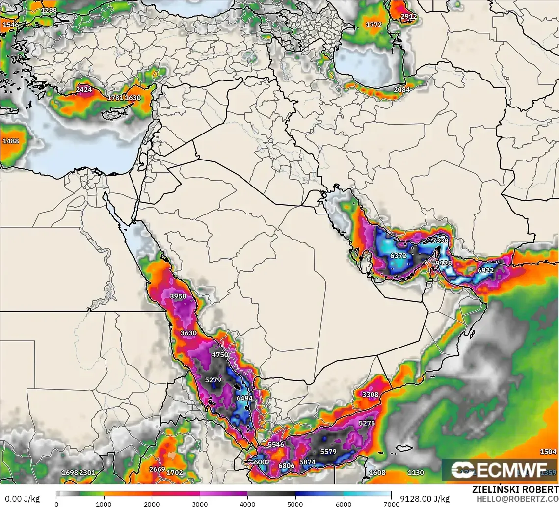 ECMWF IFS 0.25° モデル - 中東, CAPE