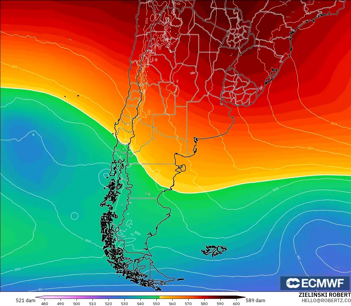 ECMWF IFS 0.25° モデル - アルゼンチン, 500hPaのジオポテンシャル高度