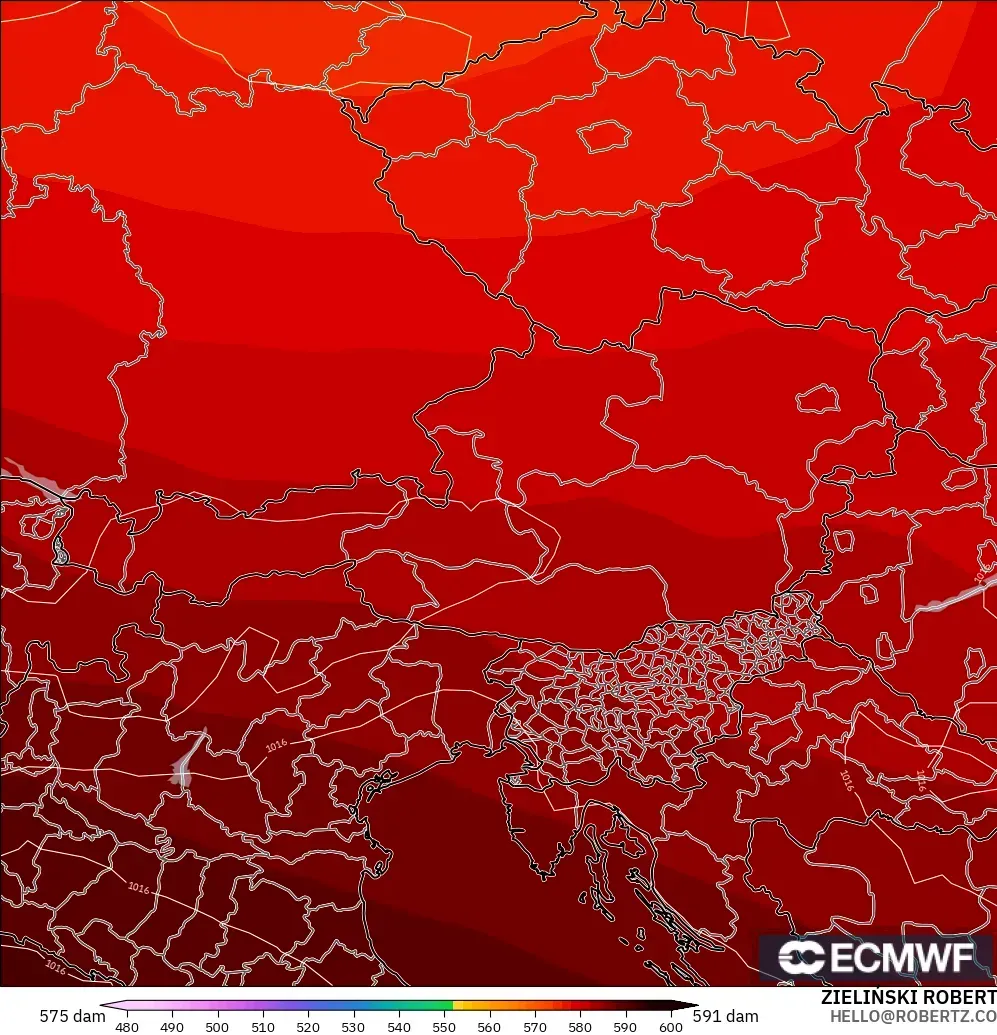 ECMWF IFS 0.25° モデル - オーストリア, 500hPaのジオポテンシャル高度