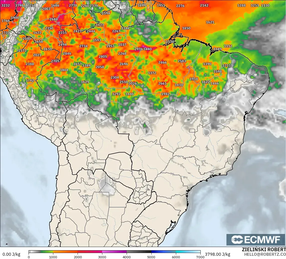 ECMWF IFS 0.25° モデル - ブラジル, CAPE