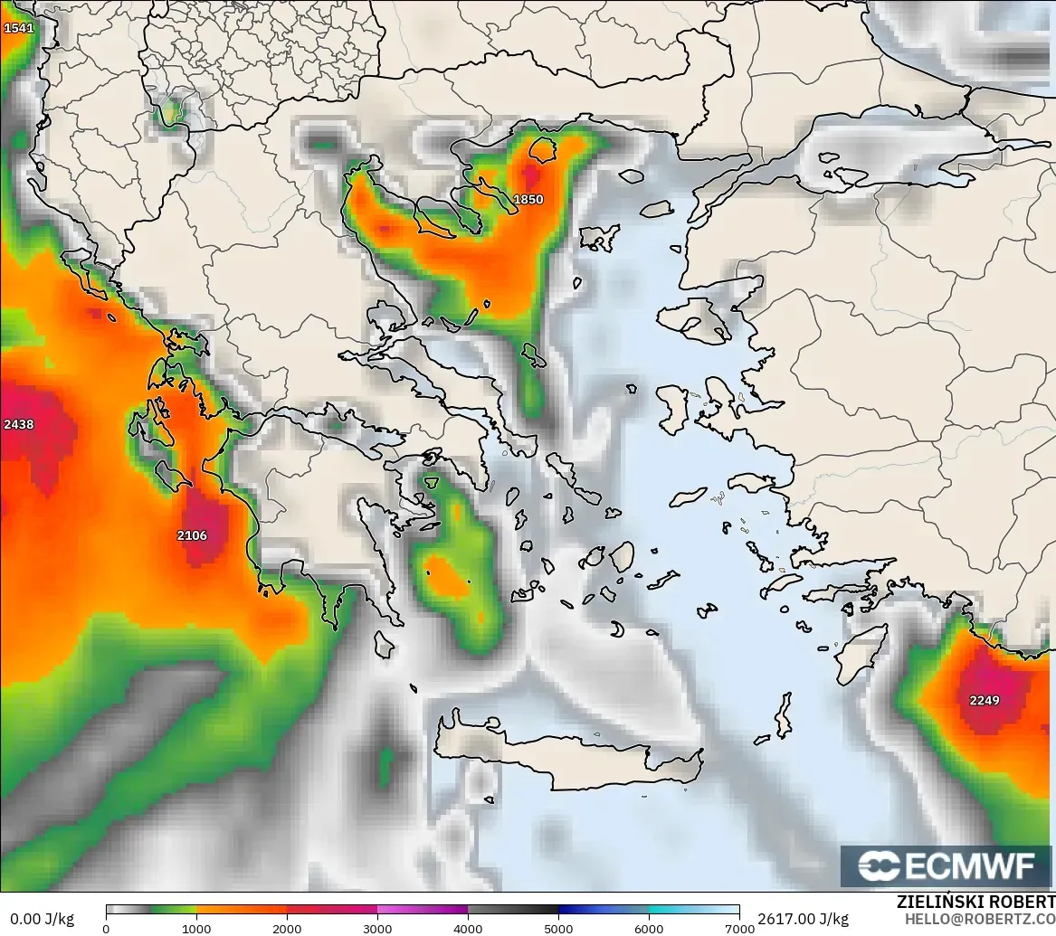 ECMWF IFS 0.25° モデル - ギリシャ, CAPE