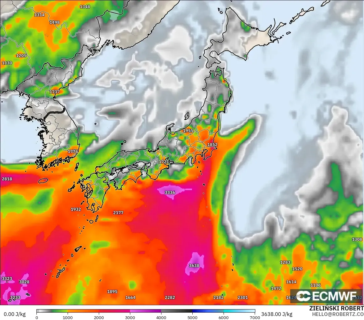 ECMWF IFS 0.25° モデル - 日本, CAPE