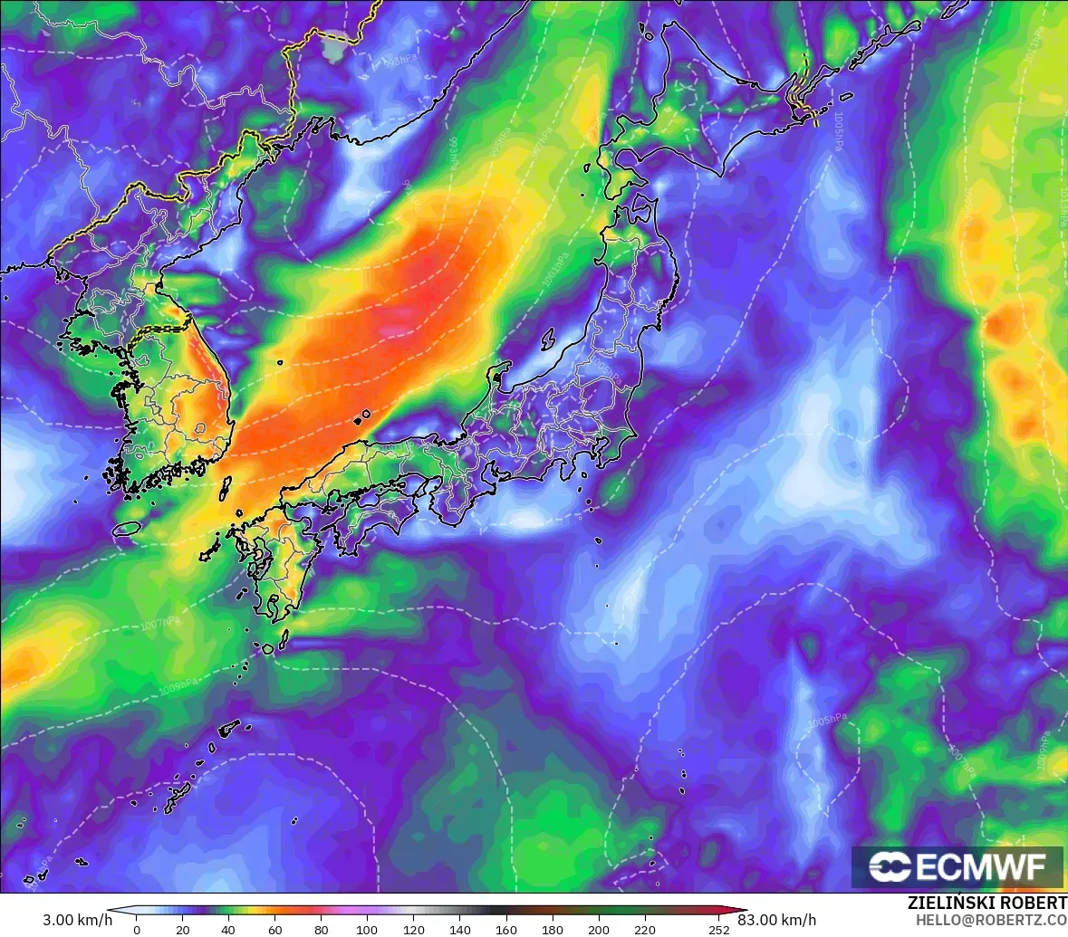 ECMWF IFS 0.25° モデル - 日本, 突風（最大）