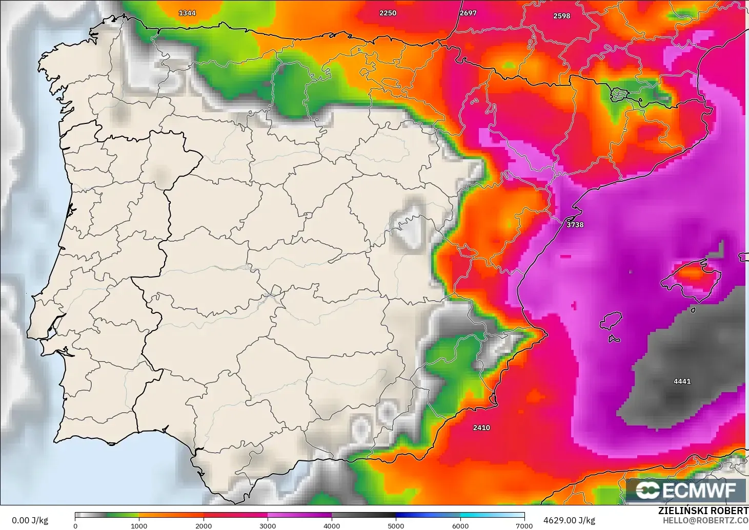 ECMWF IFS 0.25° モデル - スペイン, CAPE