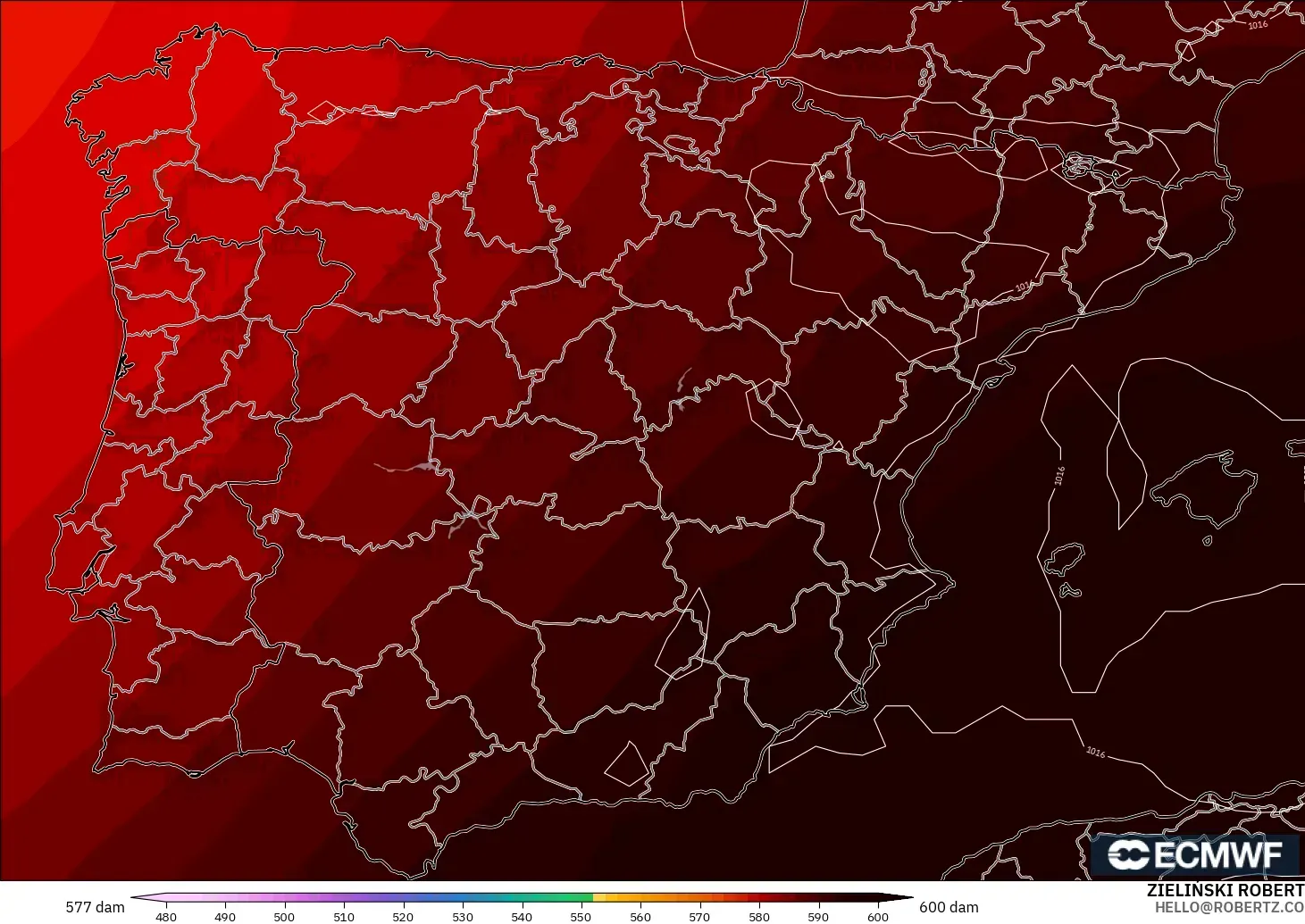 ECMWF IFS 0.25° モデル - スペイン, 500hPaのジオポテンシャル高度
