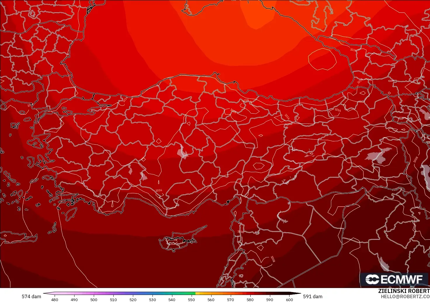 ECMWF IFS 0.25° モデル - トルコ, 500hPaのジオポテンシャル高度
