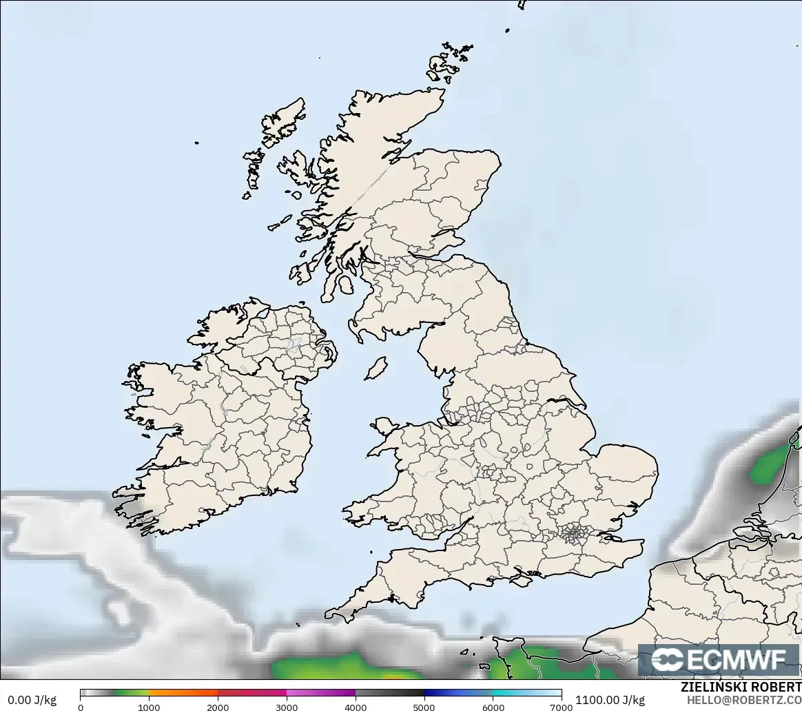 ECMWF IFS 0.25° モデル - イギリス, CAPE