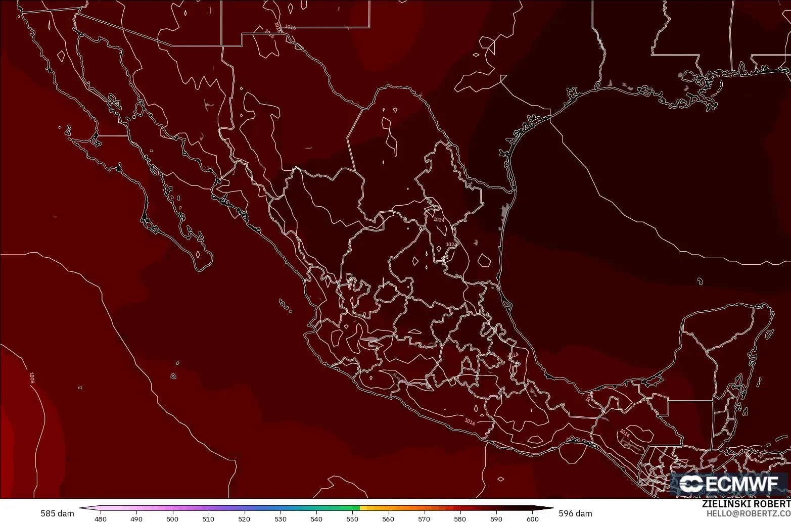 ECMWF IFS 0.25° モデル - メキシコ, 500hPaのジオポテンシャル高度