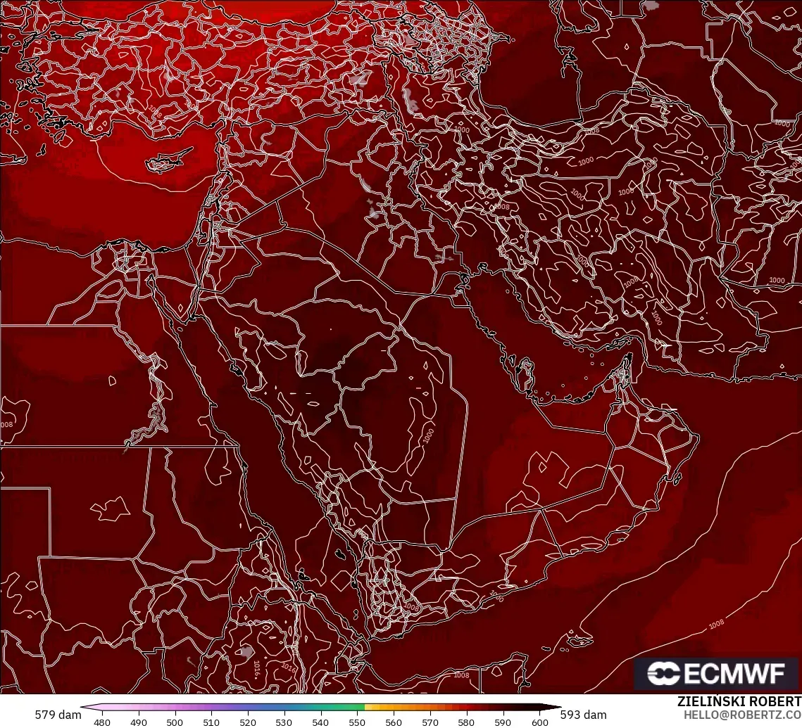 ECMWF IFS 0.25° モデル - 中東, 500hPaのジオポテンシャル高度