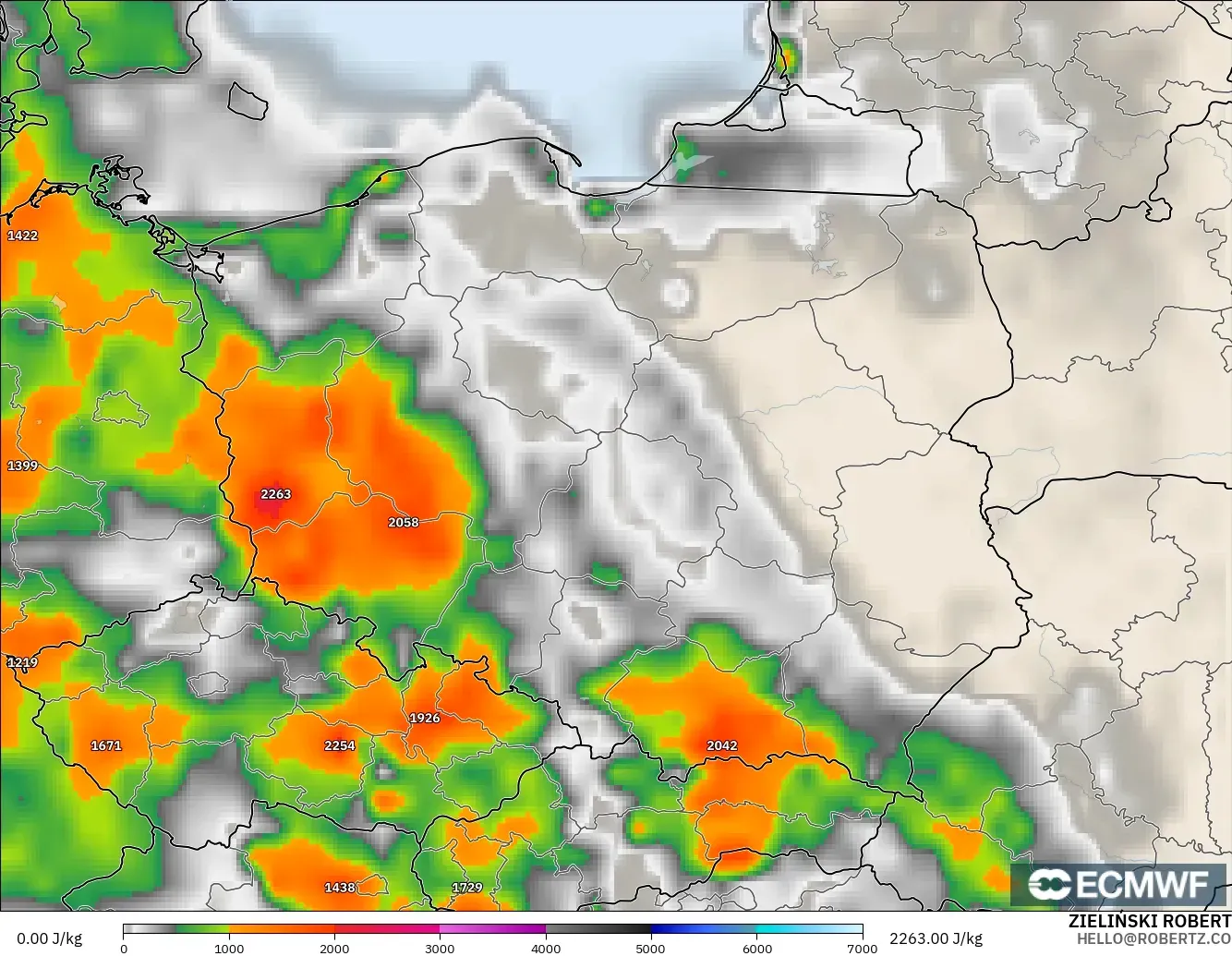 ECMWF IFS 0.25° モデル - ポーランド, CAPE