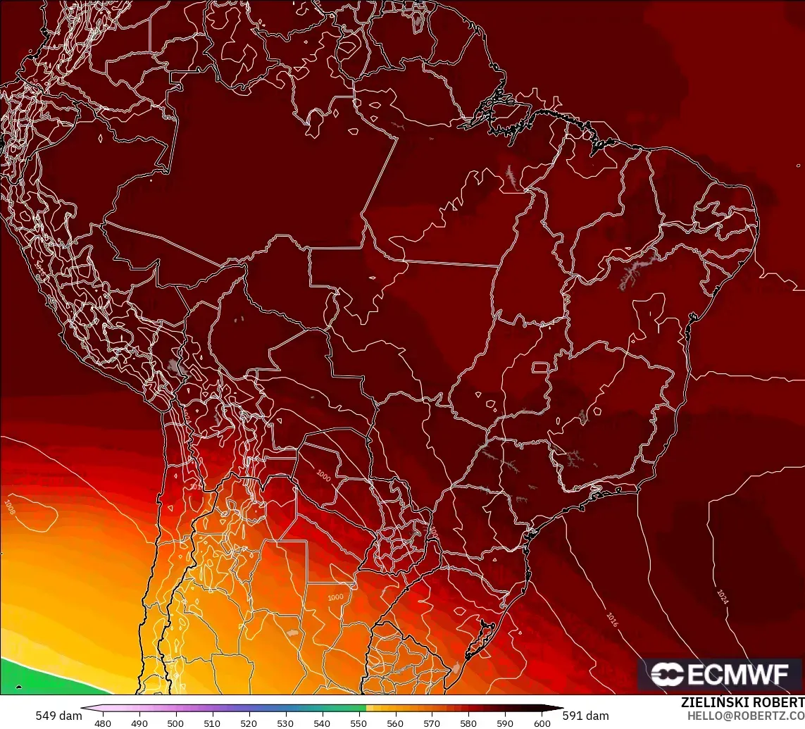ECMWF IFS 0.25° モデル - ブラジル, 500hPaのジオポテンシャル高度