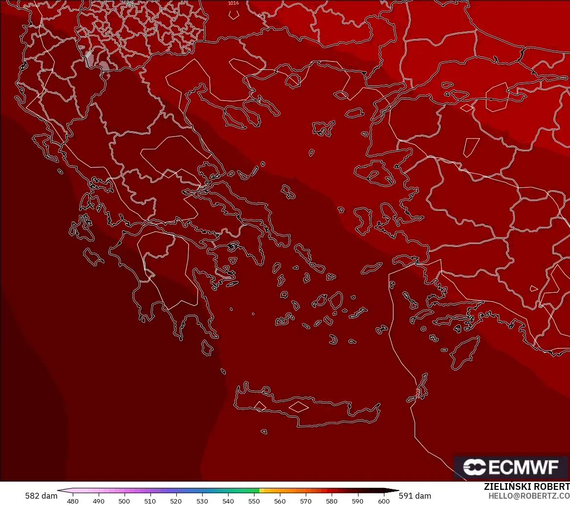 ECMWF IFS 0.25° モデル - ギリシャ, 500hPaのジオポテンシャル高度