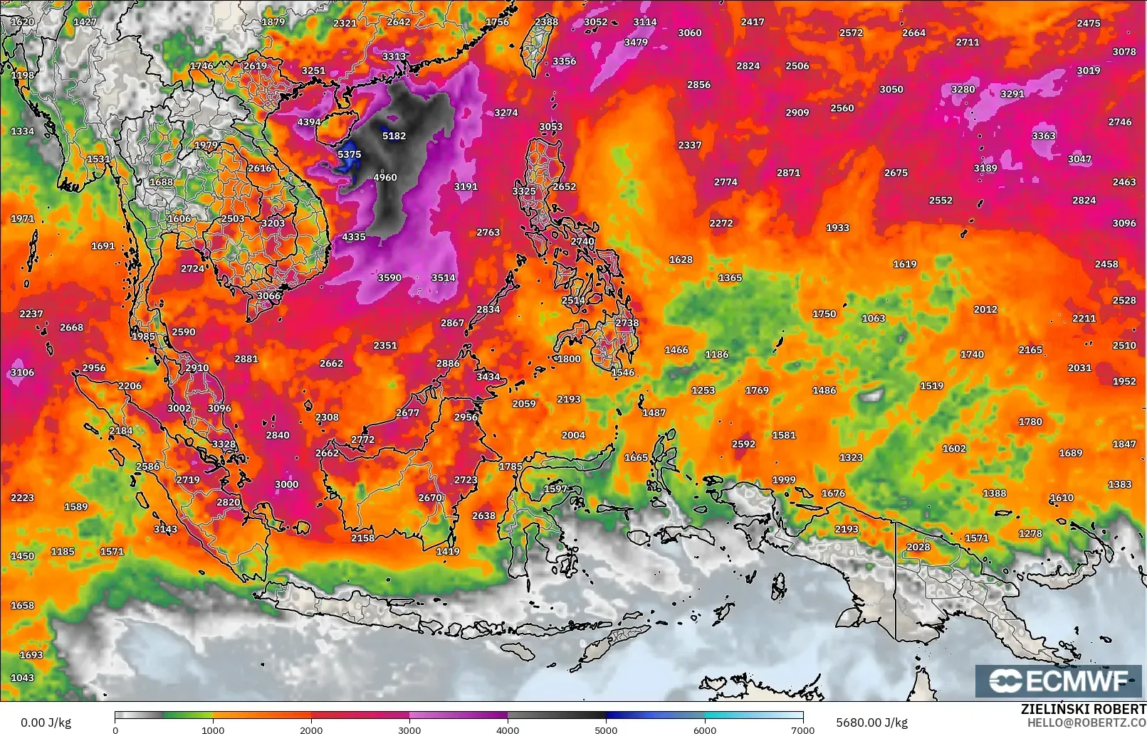 ECMWF IFS 0.25° モデル - 東南アジア, CAPE
