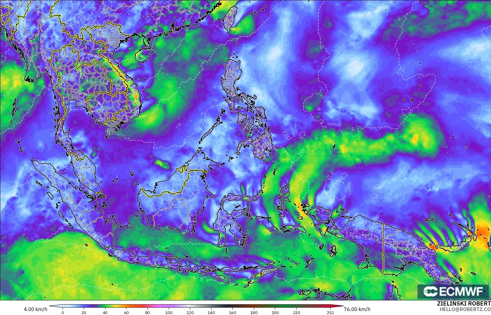 ECMWF IFS 0.25° モデル - 東南アジア, 突風