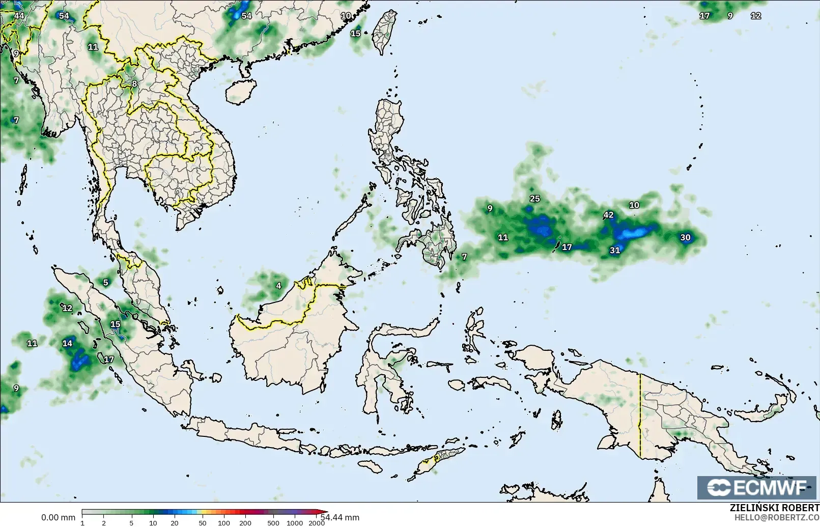 ECMWF IFS 0.25° モデル - 東南アジア, 降水量の合計