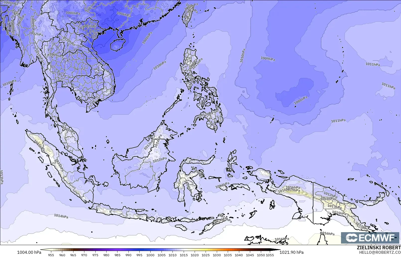 ECMWF IFS 0.25° モデル - 東南アジア, 気圧
