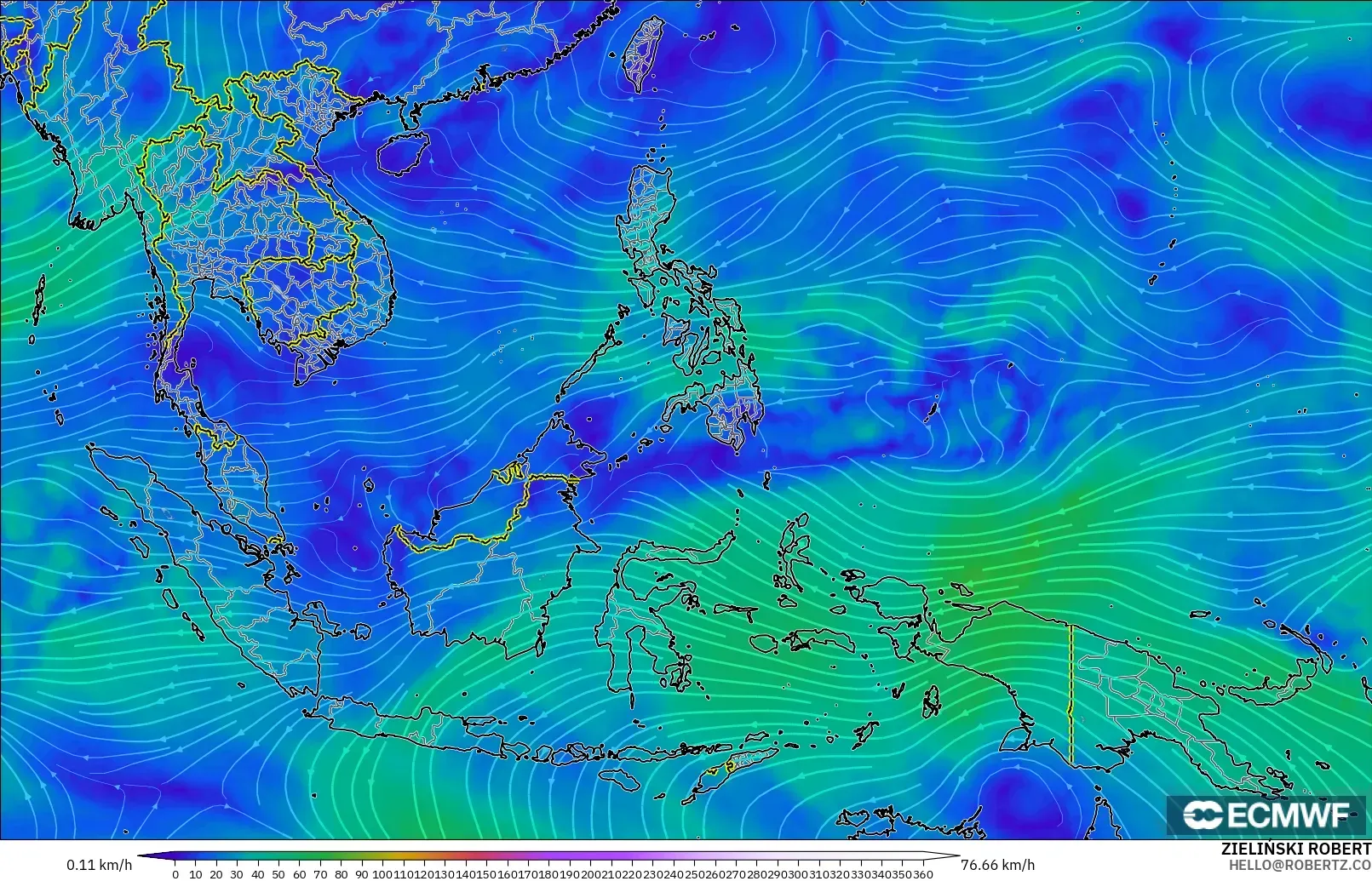 ECMWF IFS 0.25° モデル - 東南アジア, 風速（300hPa）