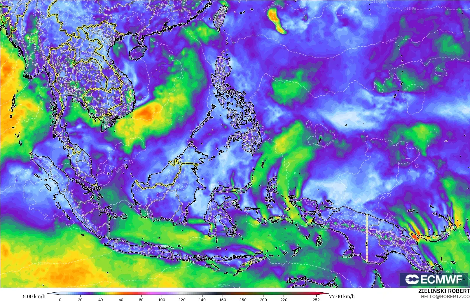 ECMWF IFS 0.25° モデル - 東南アジア, 突風（最大）