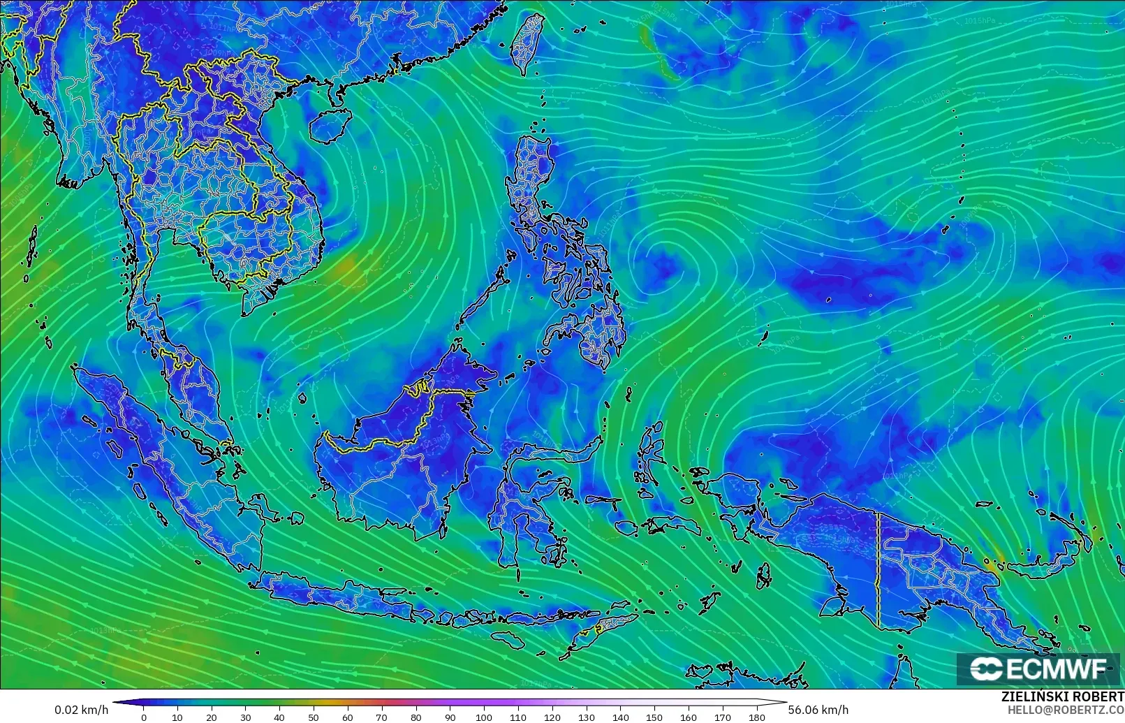 ECMWF IFS 0.25° モデル - 東南アジア, 風速（10m）
