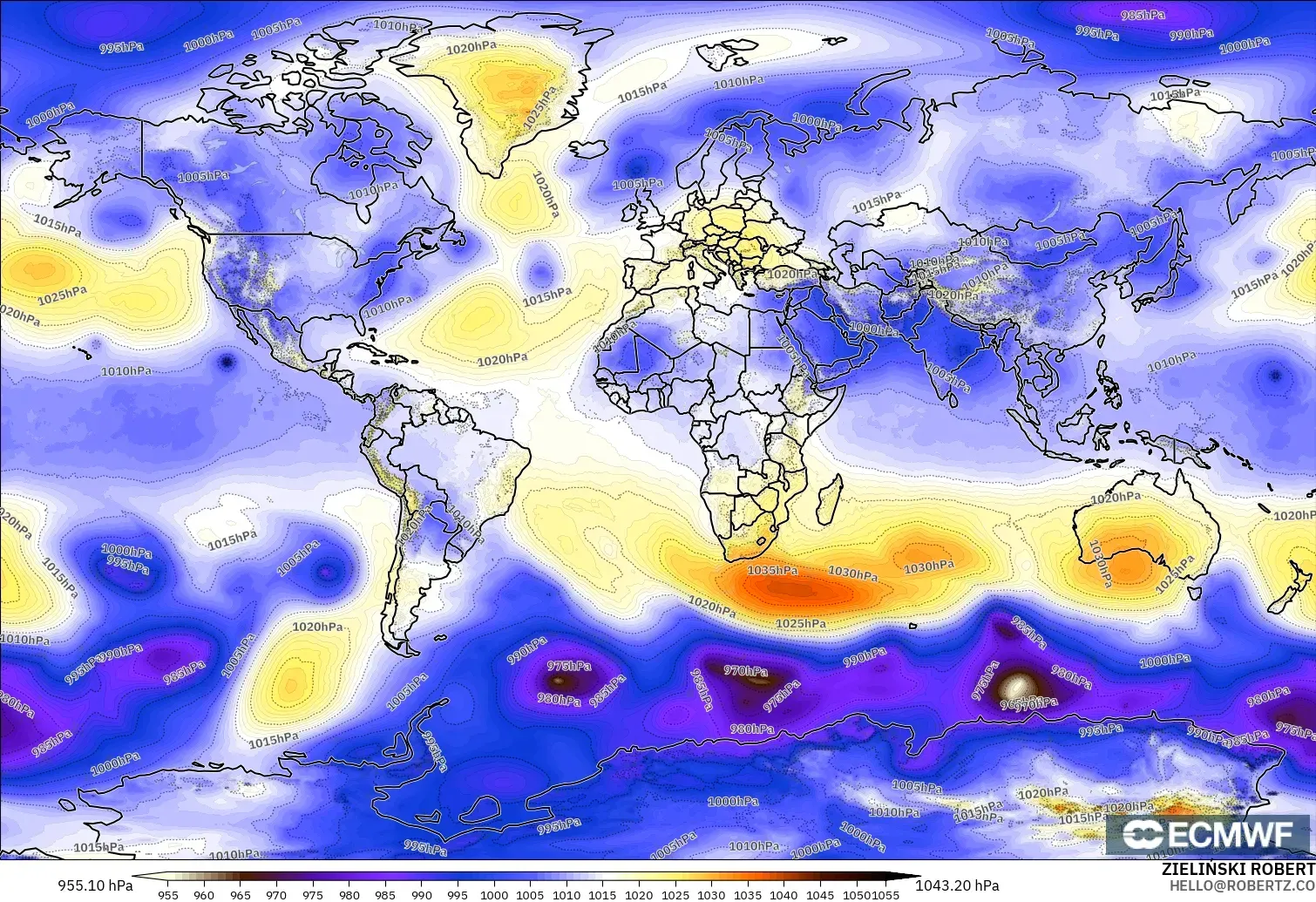 ECMWF IFS 0.25° モデル - 世界, 気圧
