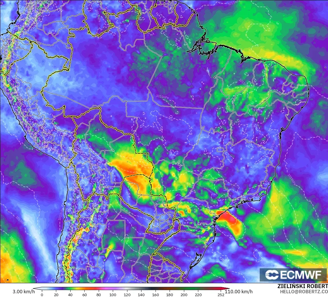 ECMWF IFS 0.25° モデル - ブラジル, 突風