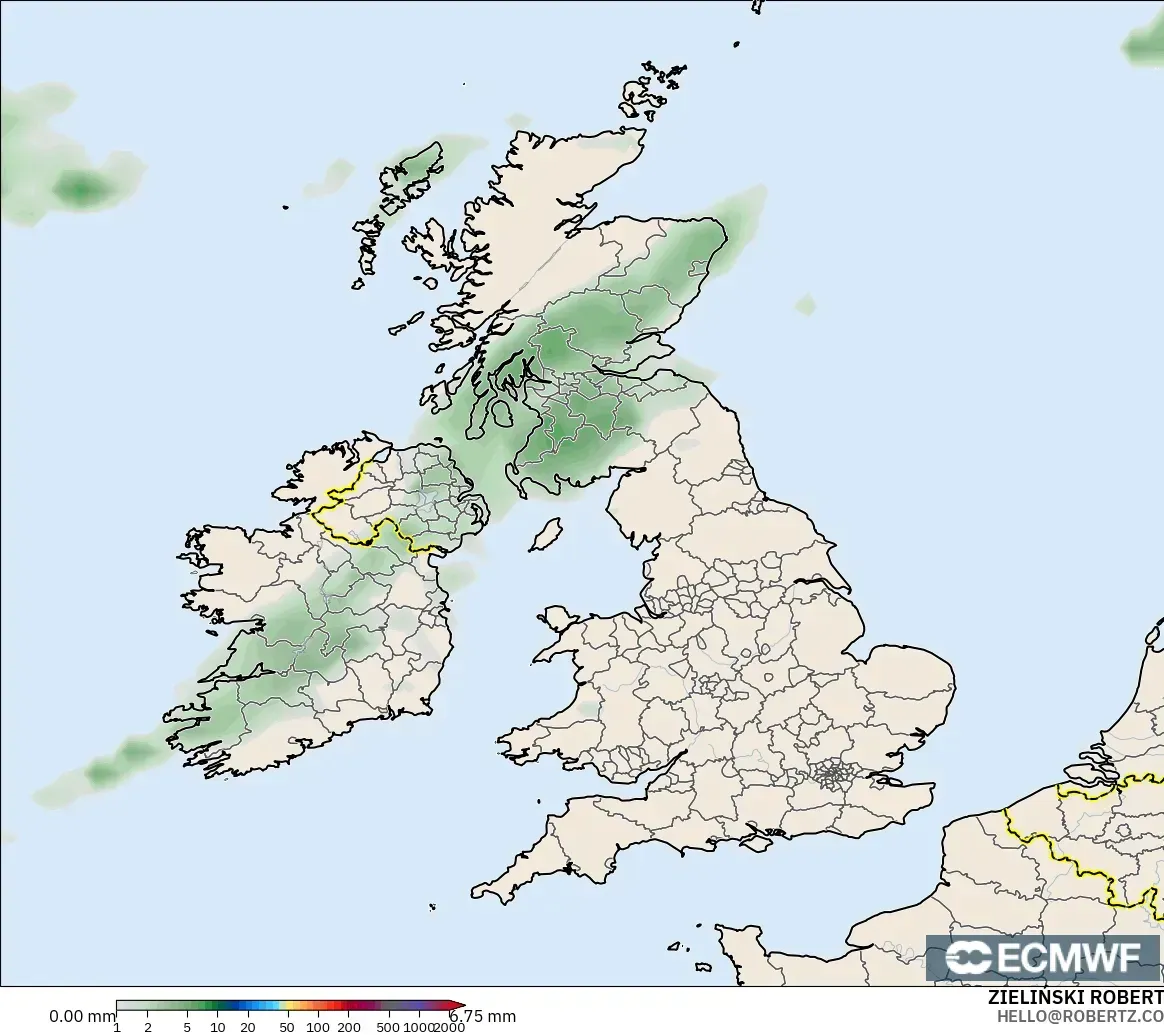 ECMWF IFS 0.25° モデル - イギリス, 降水量の合計