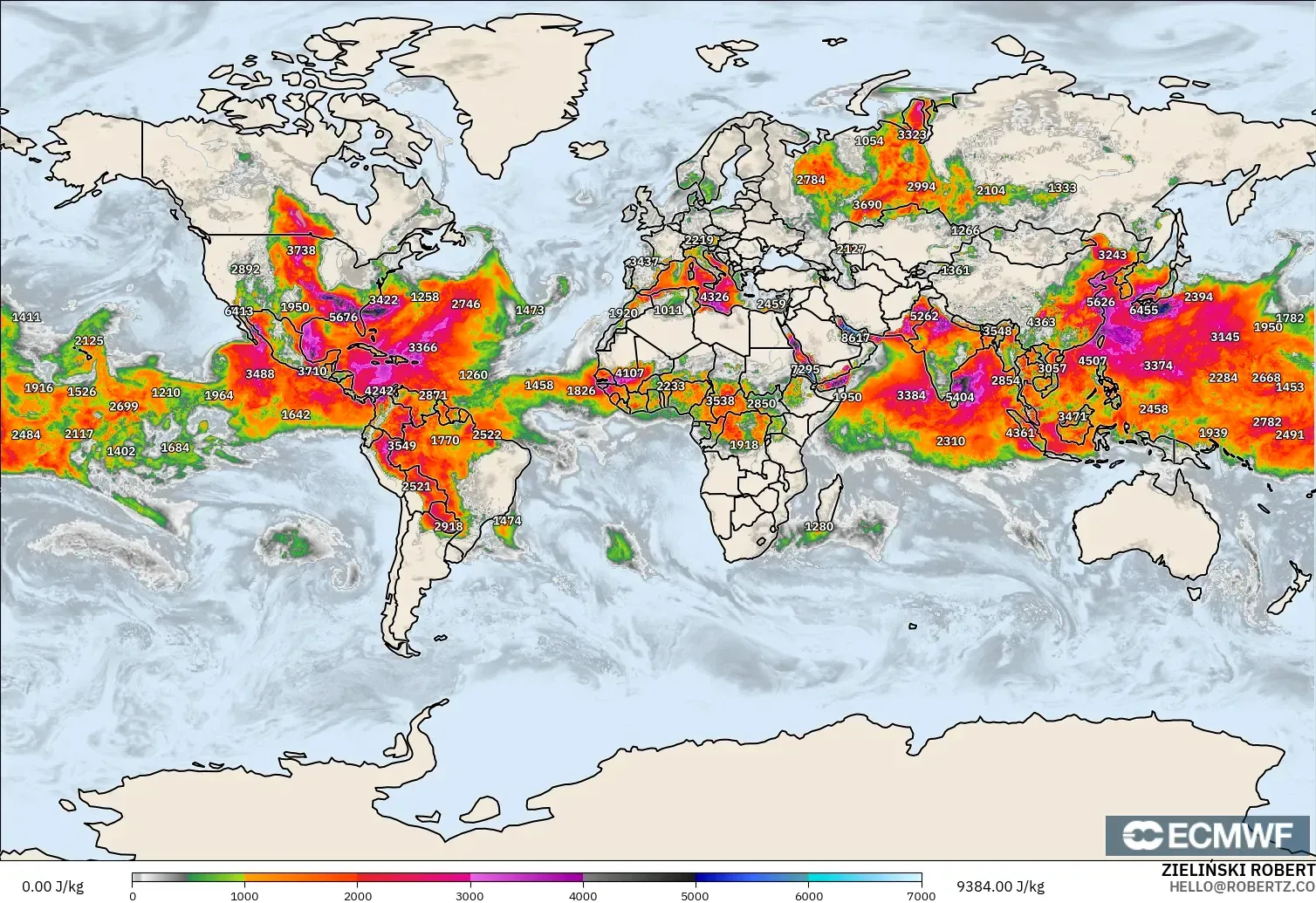 ECMWF IFS 0.25° モデル - 世界, CAPE