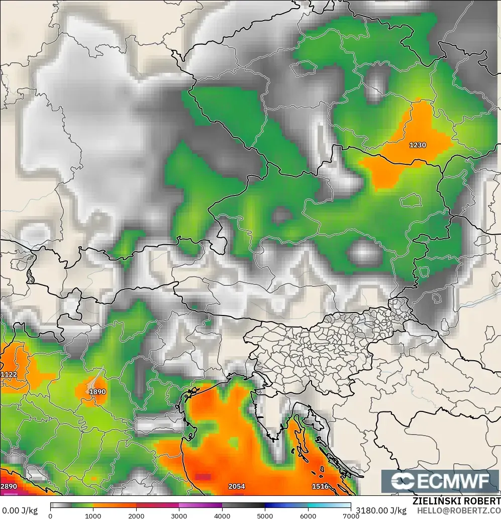 ECMWF IFS 0.25° モデル - オーストリア, CAPE