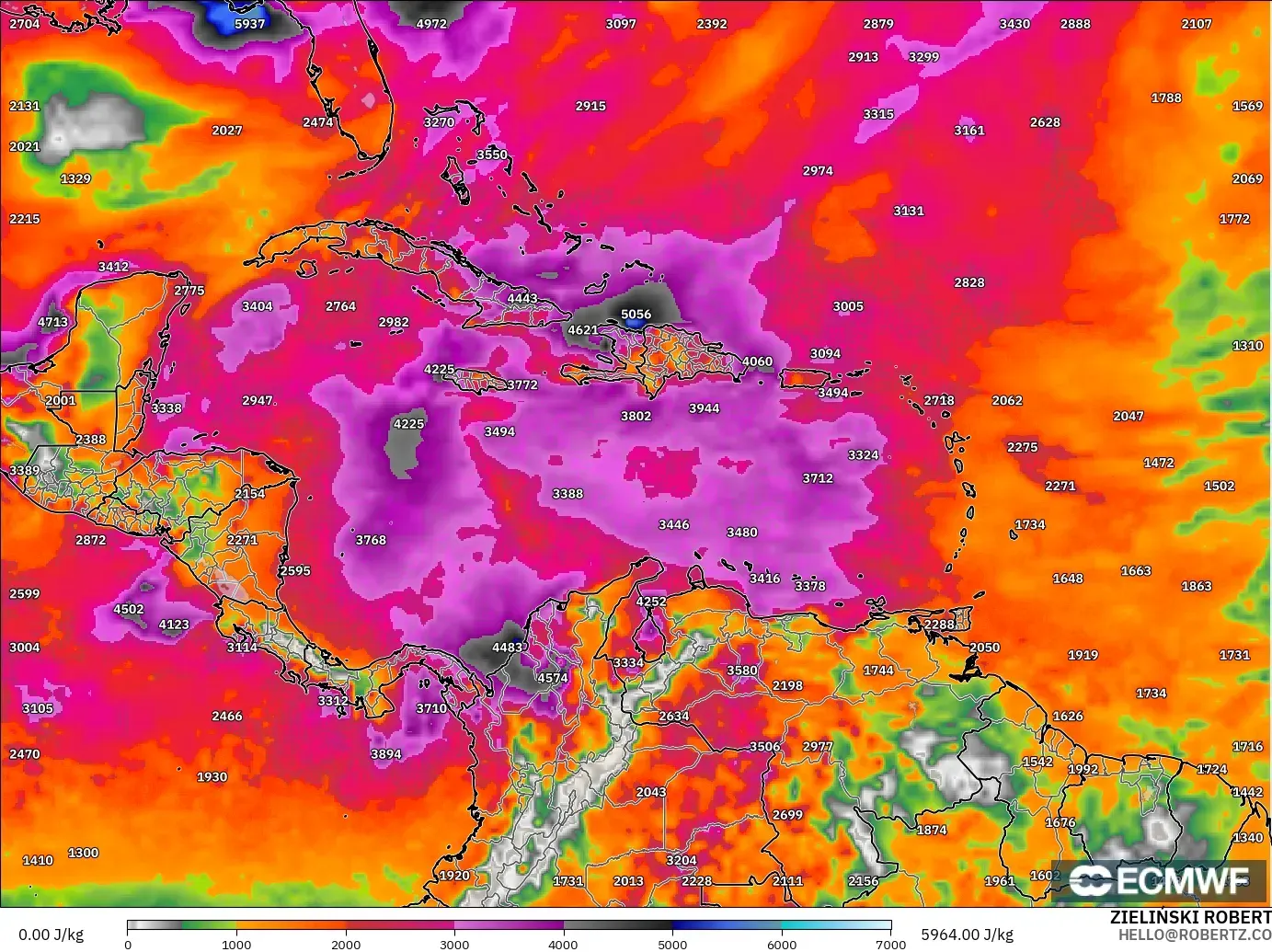 ECMWF IFS 0.25° モデル - カリブ海, CAPE