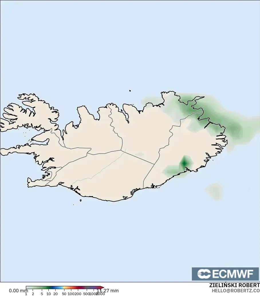ECMWF IFS 0.25° モデル - アイスランド, 降水量の合計
