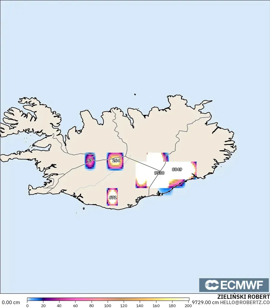 ECMWF IFS 0.25° モデル - アイスランド, 積雪深
