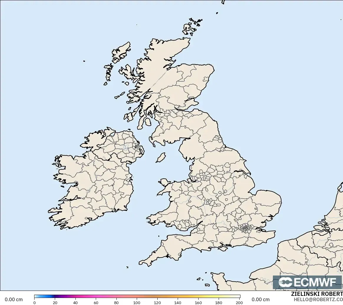 ECMWF IFS 0.25° モデル - イギリス, 積雪深