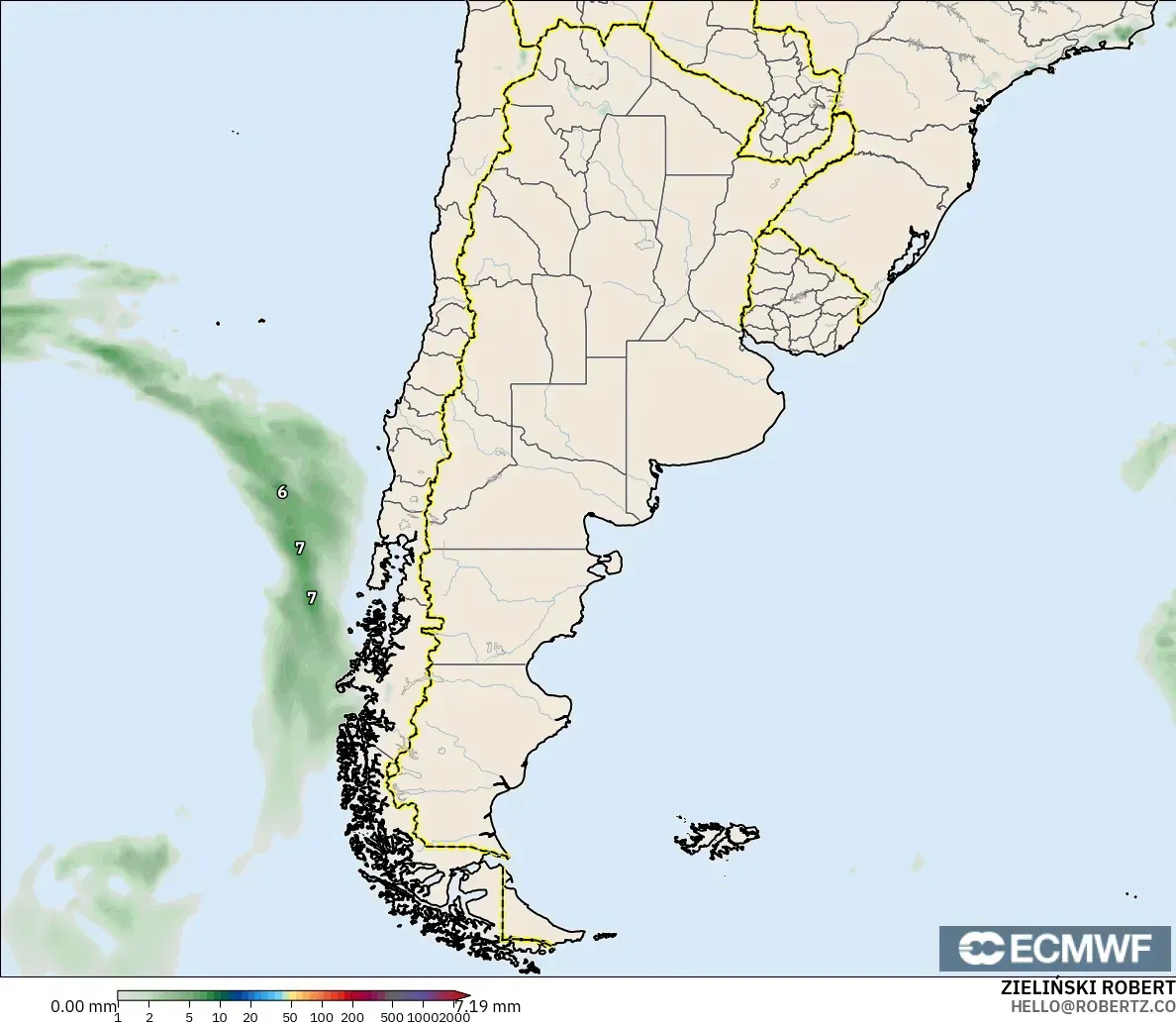 ECMWF IFS 0.25° モデル - アルゼンチン, 降水量の合計