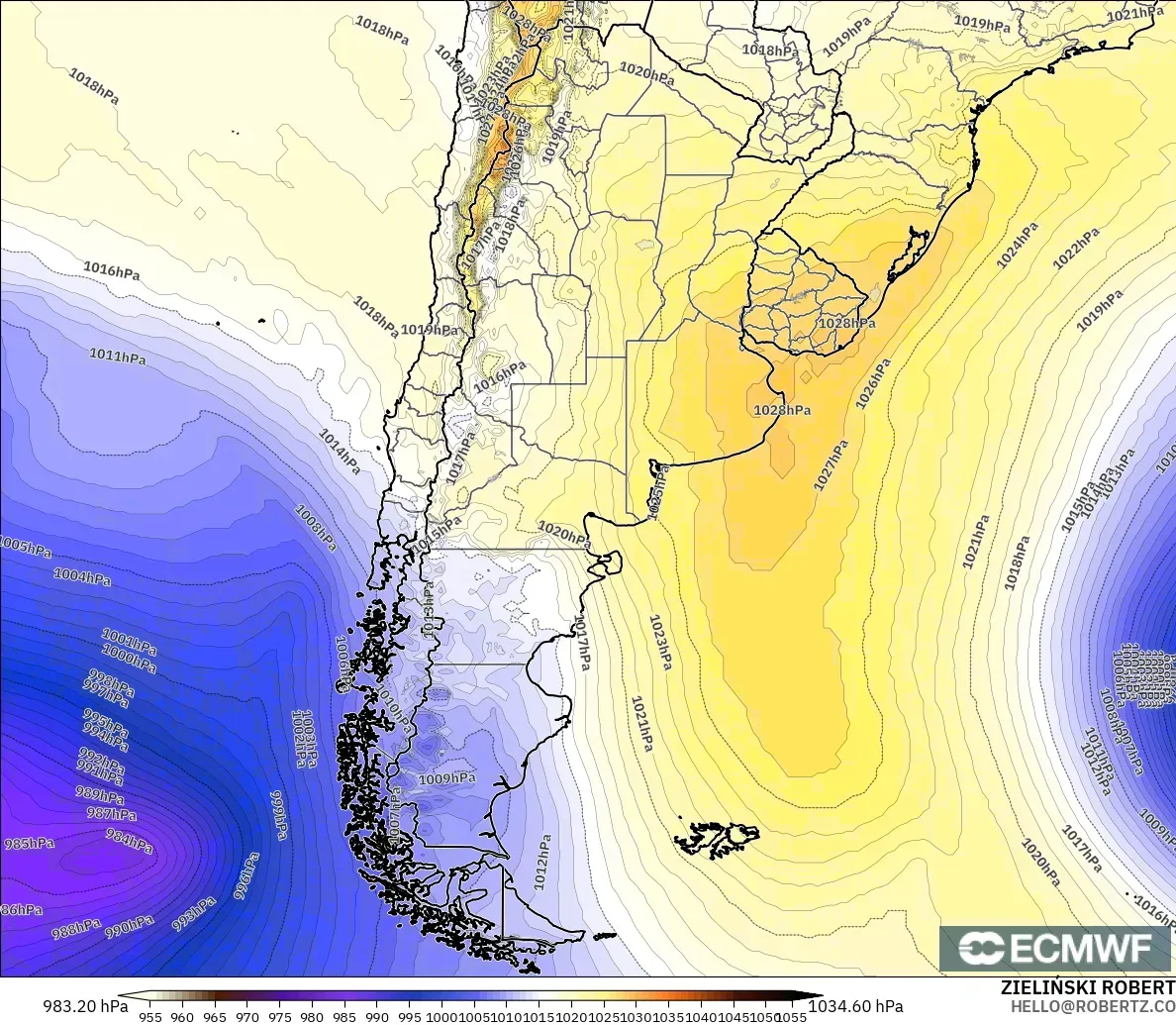 ECMWF IFS 0.25° モデル - アルゼンチン, 気圧