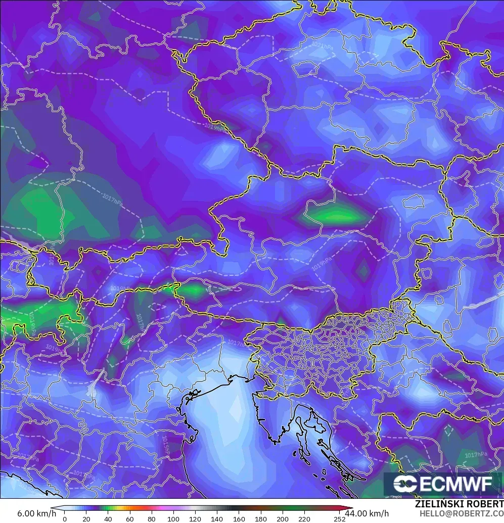 ECMWF IFS 0.25° モデル - オーストリア, 突風
