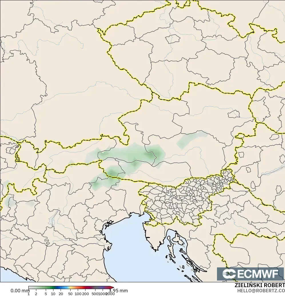 ECMWF IFS 0.25° モデル - オーストリア, 降水量の合計