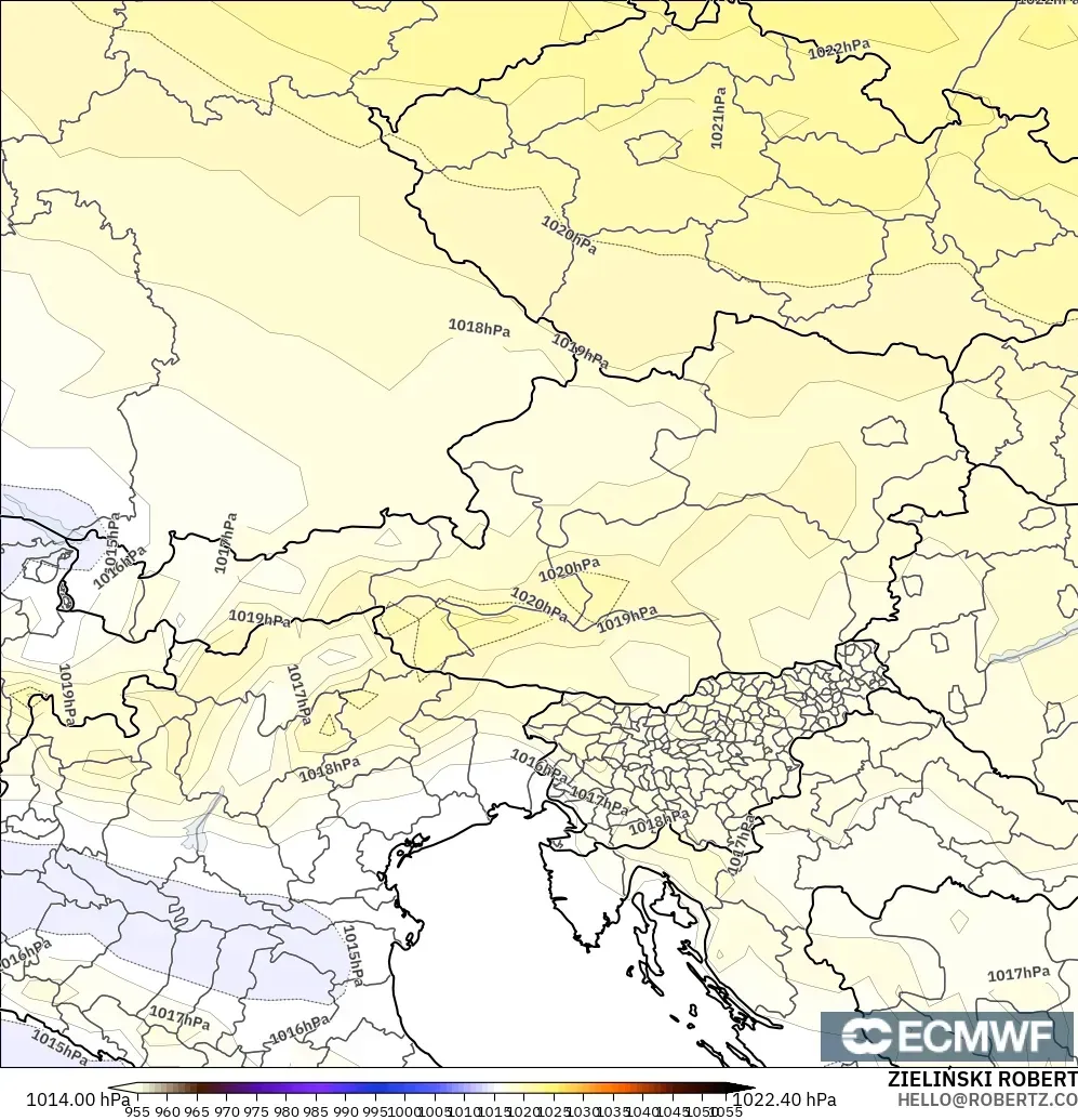ECMWF IFS 0.25° モデル - オーストリア, 気圧
