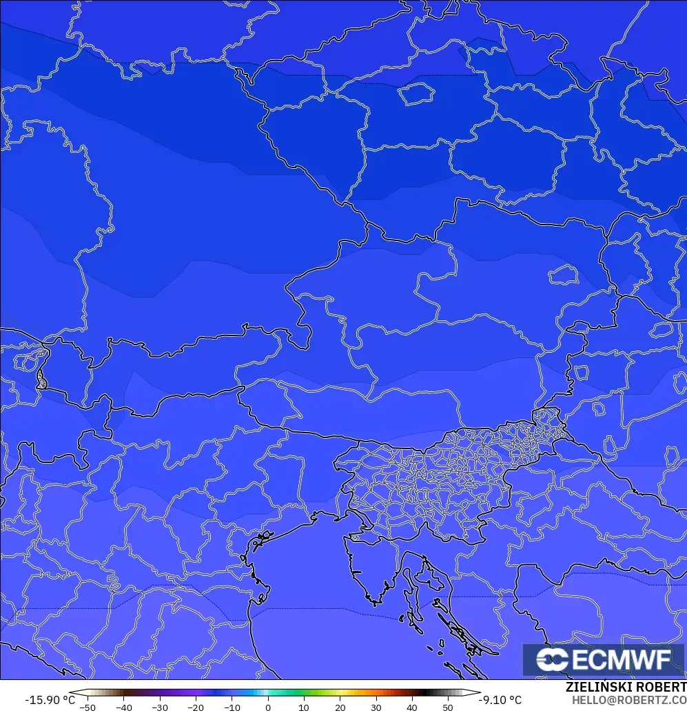 ECMWF IFS 0.25° モデル - オーストリア, 気温（500hPa）