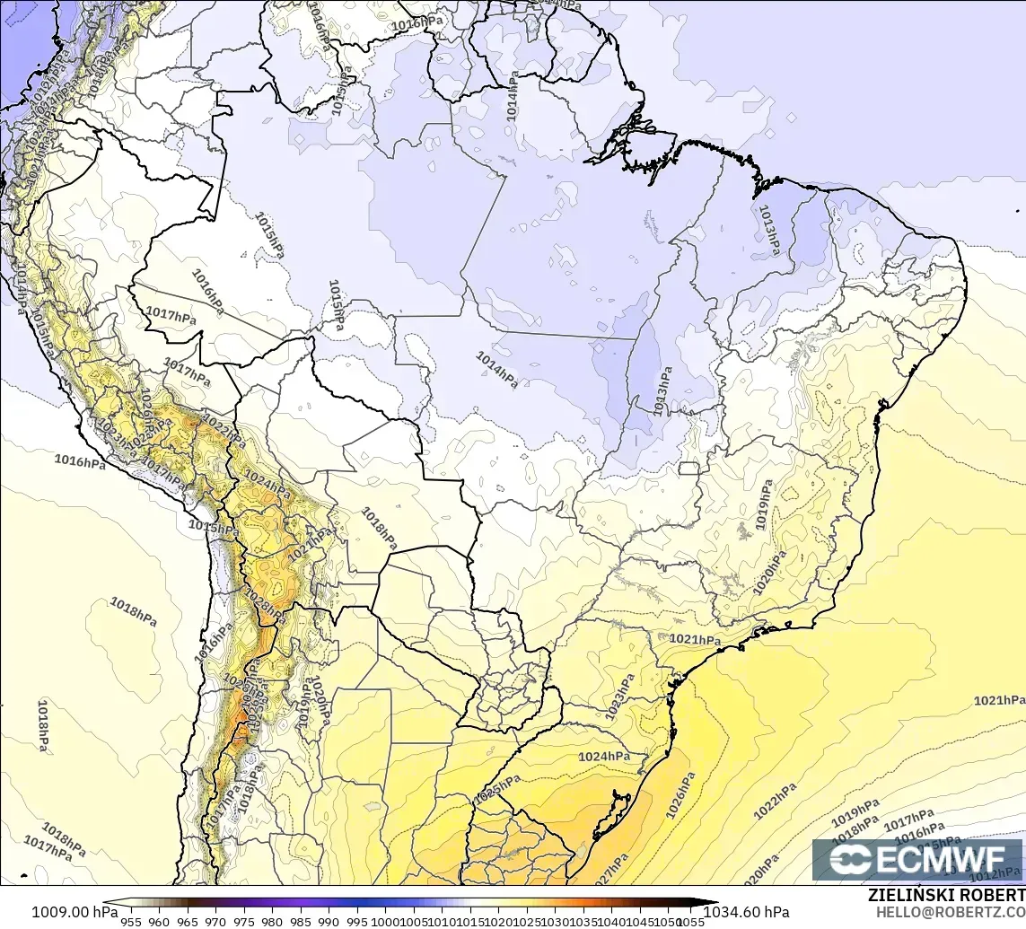 ECMWF IFS 0.25° モデル - ブラジル, 気圧