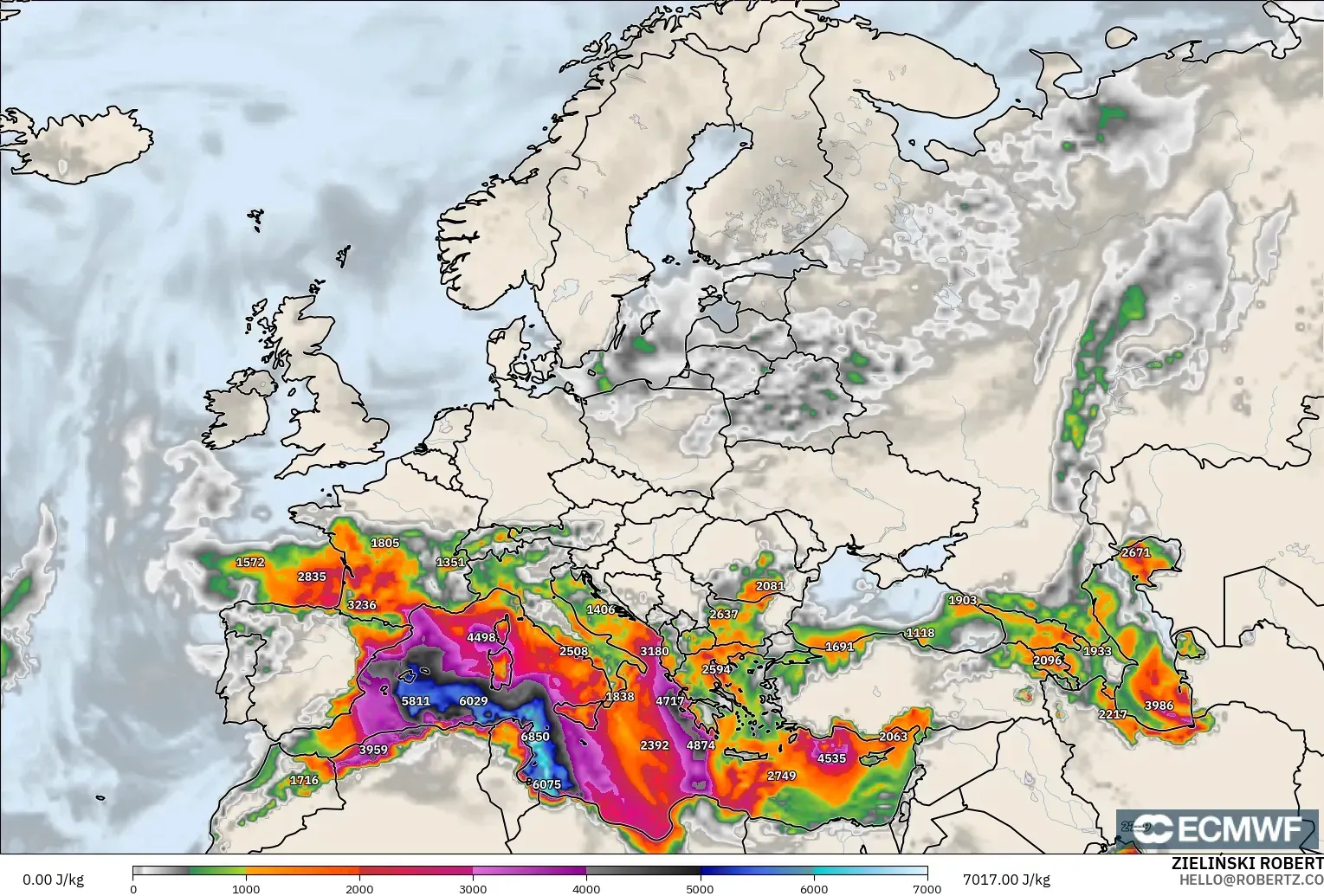 ECMWF IFS 0.25° モデル - ヨーロッパ, CAPE