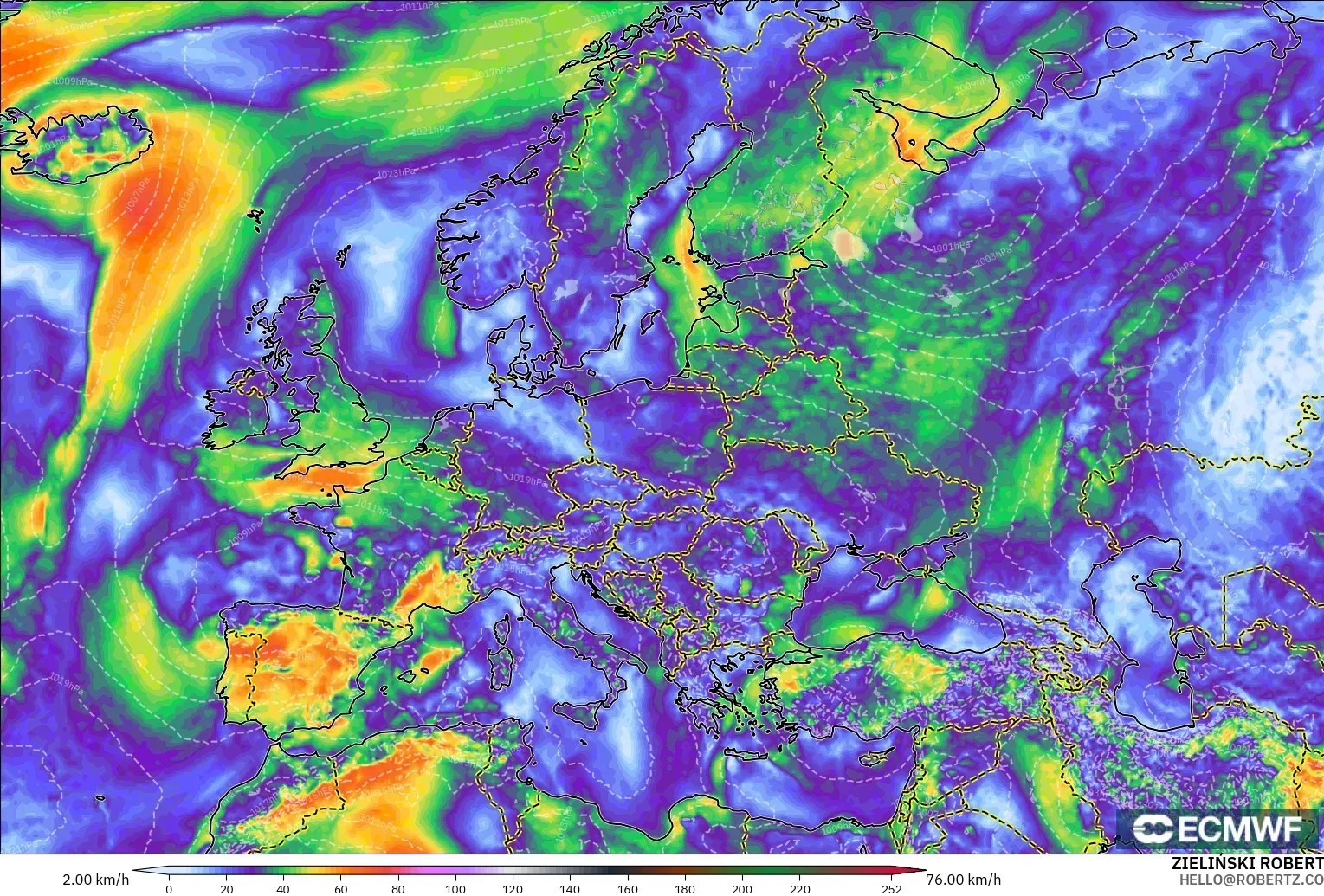 ECMWF IFS 0.25° モデル - ヨーロッパ, 突風